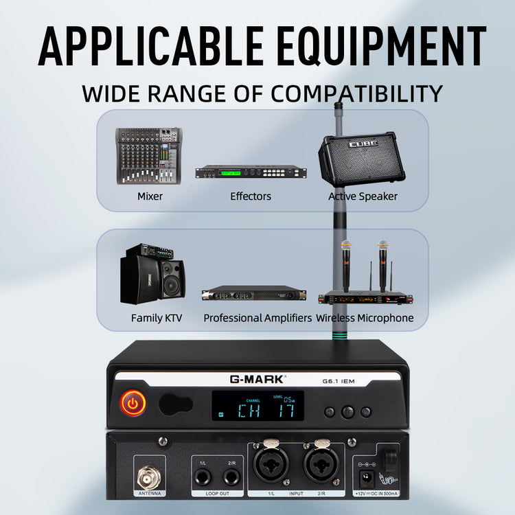 In Ear Monitor G-MARK G6.1IEM UHF Stereo wireless Monitoring System For Stage Singer Guitar Studio Band Performance
