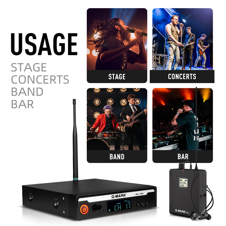 In Ear Monitor G-MARK G6.1IEM UHF Stereo wireless Monitoring System For Stage Singer Guitar Studio Band Performance