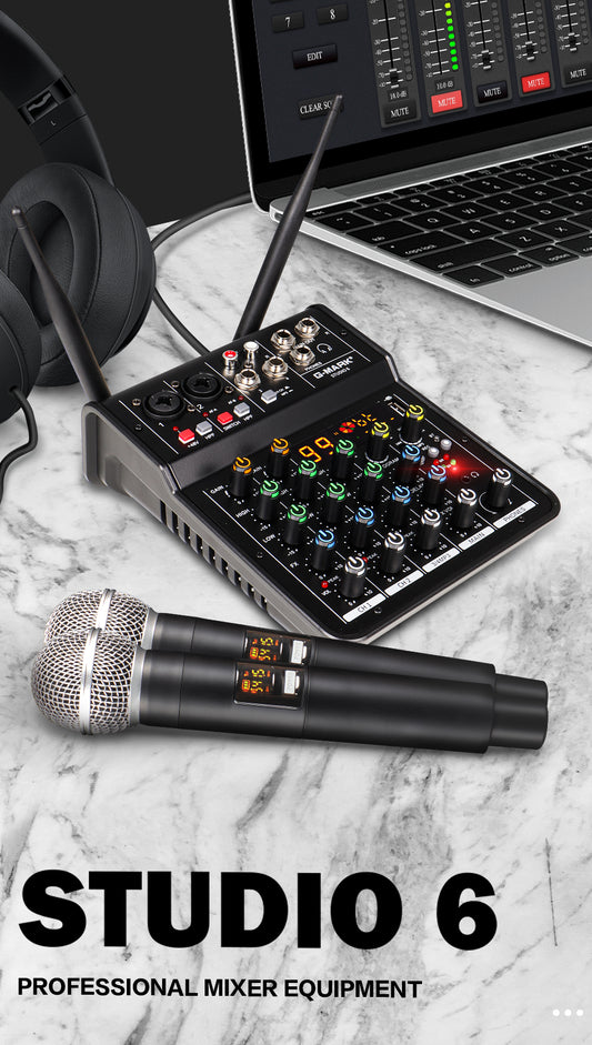 Audio Sound Mixer with Microphone G-MARK Studio 6 Bluetooth Portable DJ Console +48V USB Interface Mixing Boards For Studio Live Recording PC