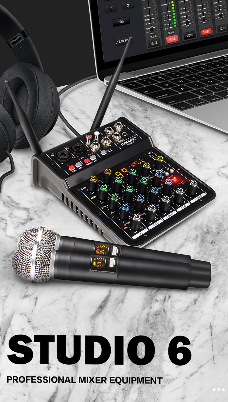 Audio Sound Mixer with Microphone G-MARK Studio 6 Bluetooth  Portable DJ Console +48V USB Interface Mixing Boards For Studio Live Recording PC