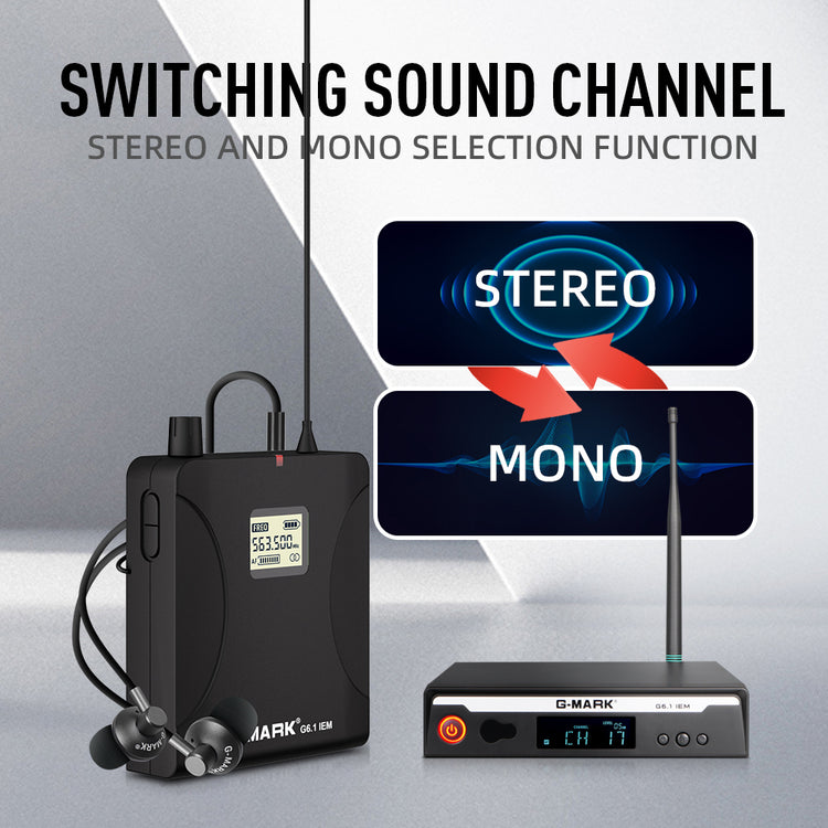 In Ear Monitor G-MARK G6.1IEM UHF Stereo wireless Monitoring System For Stage Singer Guitar Studio Band Performance