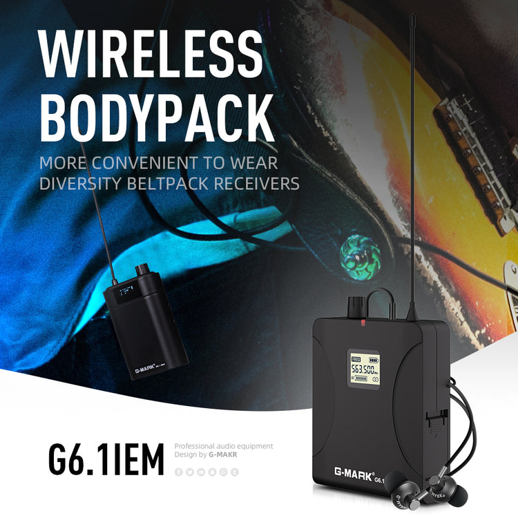 In Ear Monitor G-MARK G6.1IEM UHF Stereo wireless Monitoring System For Stage Singer Guitar Studio Band Performance