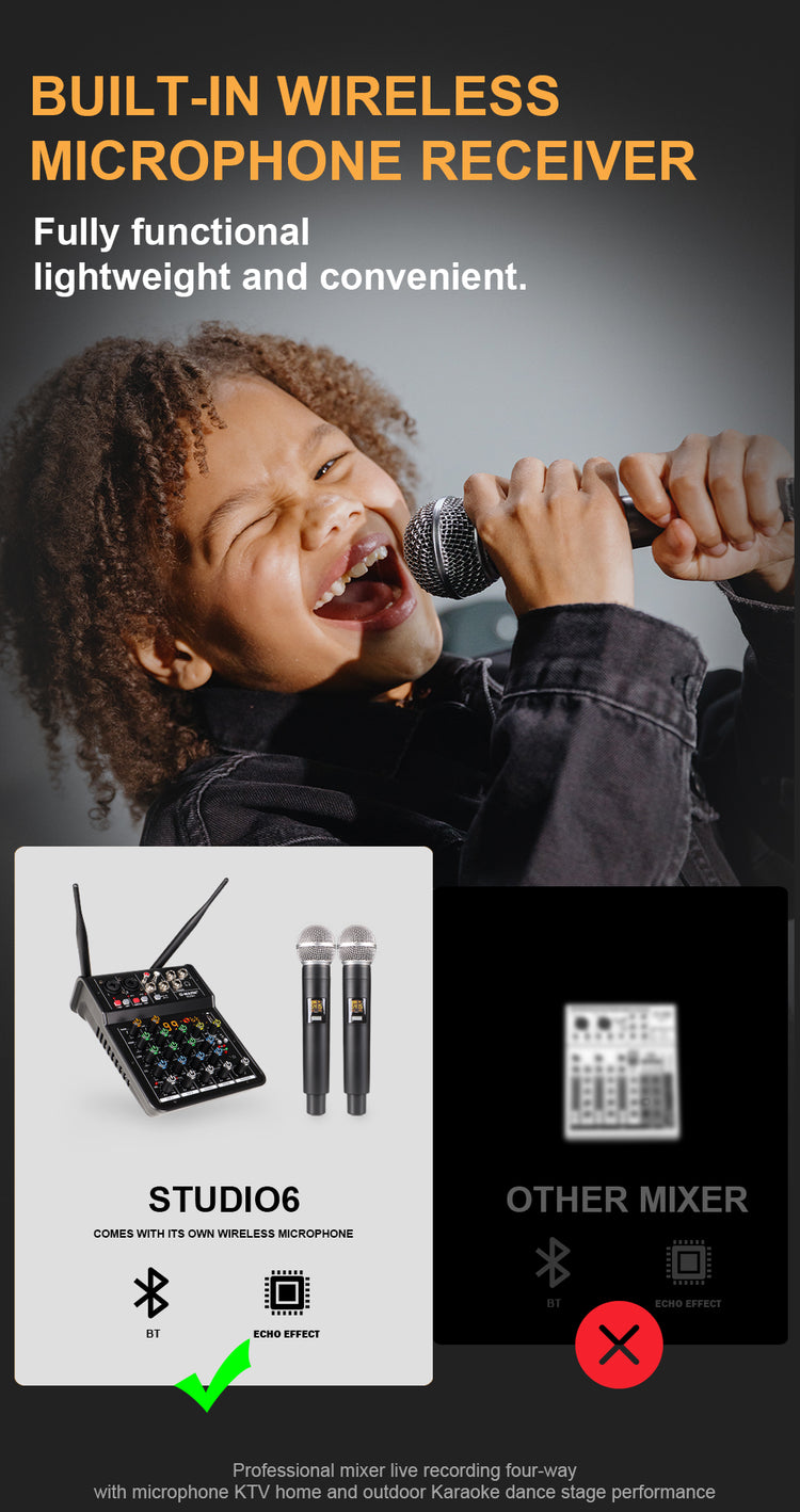Audio Sound Mixer with Microphone G-MARK Studio 6 Bluetooth  Portable DJ Console +48V USB Interface Mixing Boards For Studio Live Recording PC