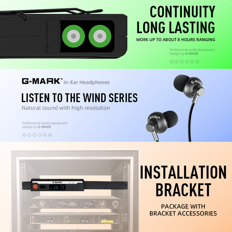 In Ear Monitor G-MARK G6.1IEM UHF Stereo wireless Monitoring System For Stage Singer Guitar Studio Band Performance