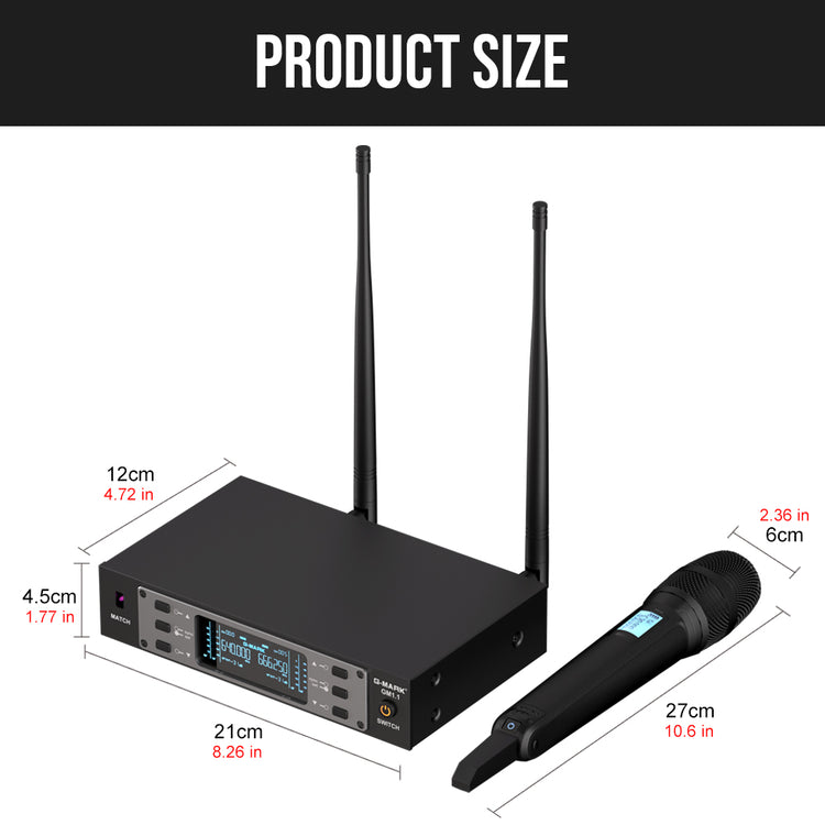 Wireless Microphone G-MARK GM1.1 Professional UHF Frequency Adjustable Metal Handheld Karaoke Mic For Party Show Teaching Wedding