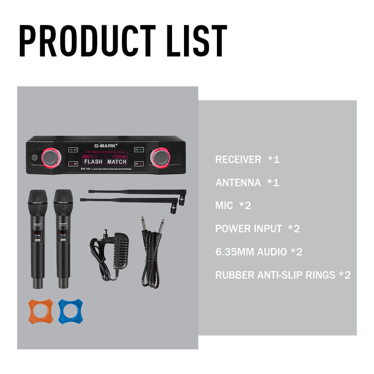 Karaoke Microphone G-MARK EW100FIX Professional UHF Handheld Mic Fixed Frequency 50M For Home Party Show Wedding