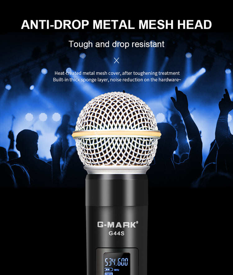 4 Wireless Microphone System G-MARK G44S Professional UHF 4 Channels Microphon Karaoke Mic Handheld Automatic Frequency Adjustable Metal Body For Party Speaker Show Stage Wedding