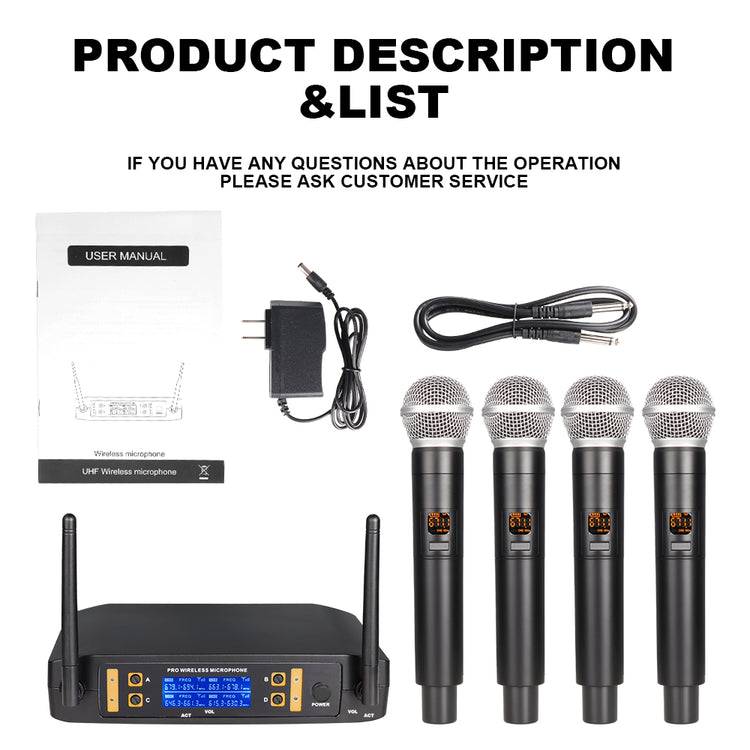 Wireless Microphone G-MARK GLC640 Professional 4 Channels Karaoke Mic Adjustable Frequency For Home Party Speaker Show Stage