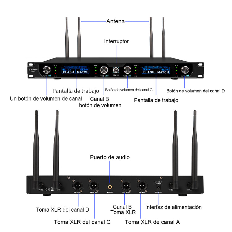 Microphone Wireless G-MARK G440 Professional 4 Channels UHF Dynamic Handheld Mic Church Karaoke Party Stage Host Wedding 50 M