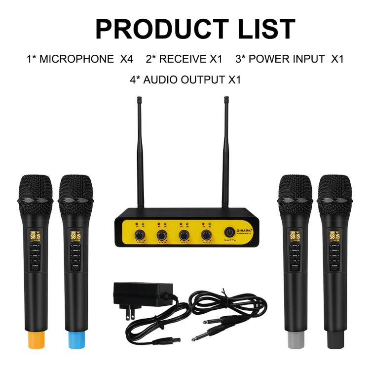 Karaoke Microphone Wireless G-MARK Karaoke 4 Professional UHF Dynamic Mic For Speakers Live Show Church Outdoor