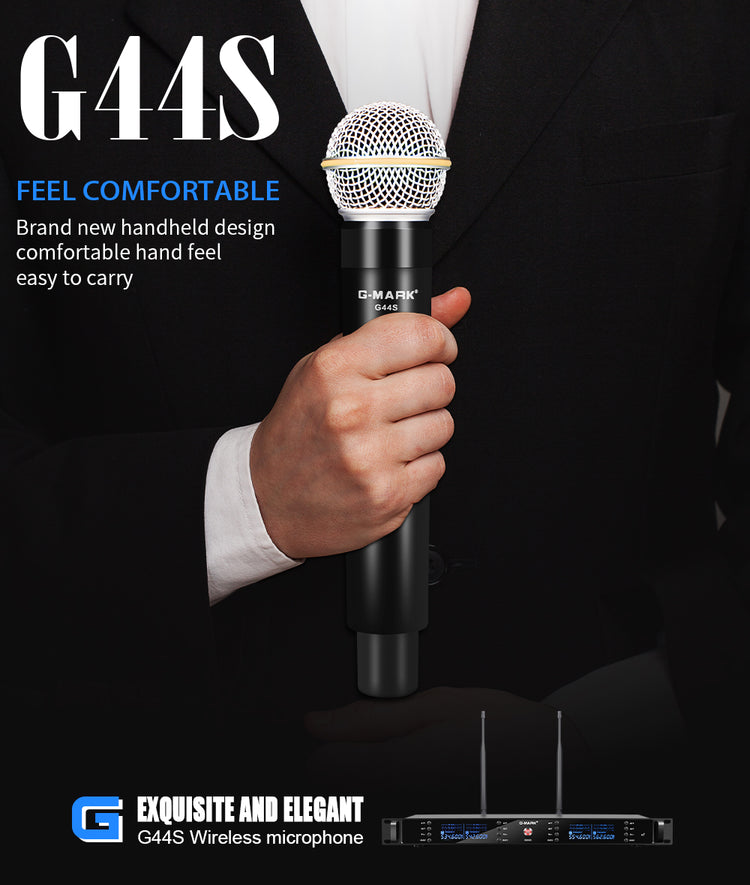 4 Wireless Microphone System G-MARK G44S Professional UHF 4 Channels Microphon Karaoke Mic Handheld Automatic Frequency Adjustable Metal Body For Party Speaker Show Stage Wedding