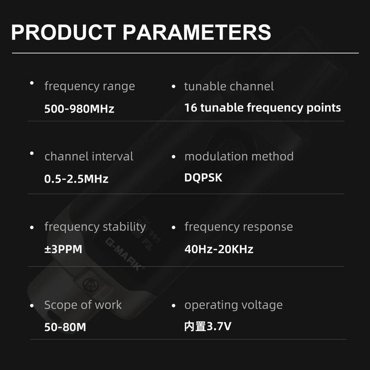 G-MARK GX1.1 UHF Wireless XLR Transmitter And Receiver Guitar Receiver Rechargeable Mic Adapter 16 Channels For Dynamic Microphone Audio Mixer Electric Guitar Bass