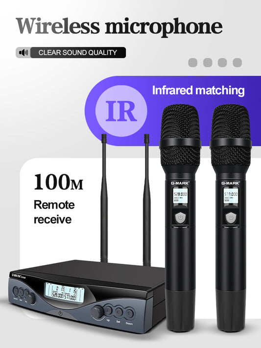 Wireless Microphone G-MARK G330AM Professional UHF 2 Channels Karaoke Mic Handheld Automatic Frequency Adjustable