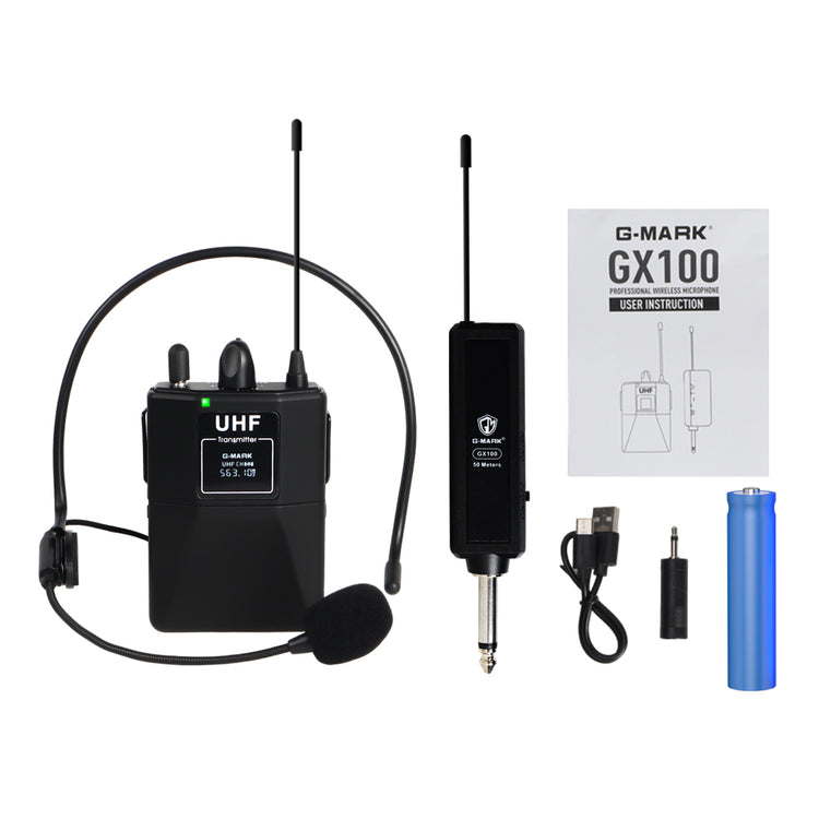 Wireless Headset Microphone G-MARK GX100 Professional UHF Clip Bodypack Mic Work 50M For Party Show Stage Wedding Church