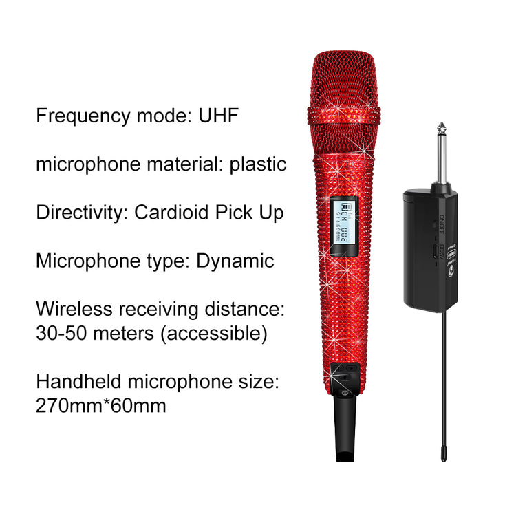 G-MARK Diamond Microphone SKM9000 Luxury sparkling Wireless Microphone Professional UHF Frequency Adjustable Studio Sound Metal Handheld Mic For Party Show Teaching Wedding