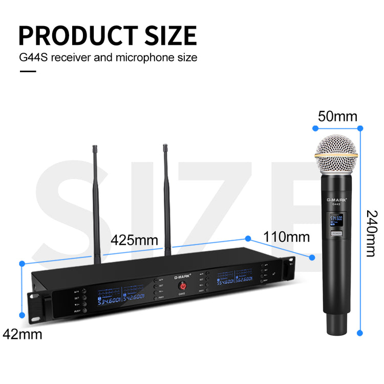 4 Wireless Microphone System G-MARK G44S Professional UHF 4 Channels Microphon Karaoke Mic Handheld Automatic Frequency Adjustable Metal Body For Party Speaker Show Stage Wedding