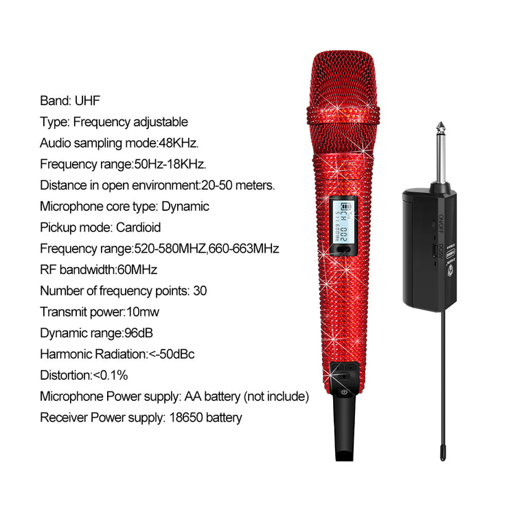 Diamond Microphone G-MARK SKM9000 Luxury sparkling Wireless Microphone Professional UHF Frequency Adjustable Studio Sound Metal Handheld Mic For Party Show Teaching Wedding