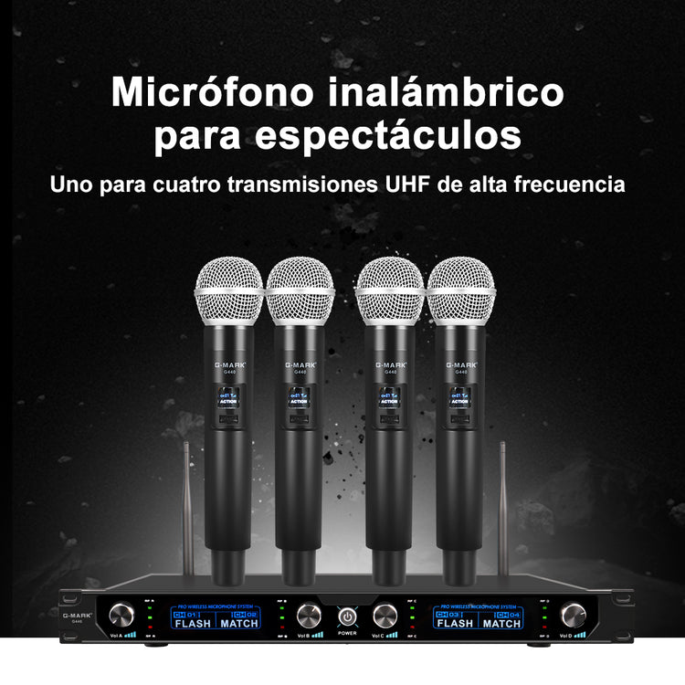 Microphone Wireless G-MARK G440 Professional 4 Channels UHF Dynamic Handheld Mic Church Karaoke Party Stage Host Wedding 50 M
