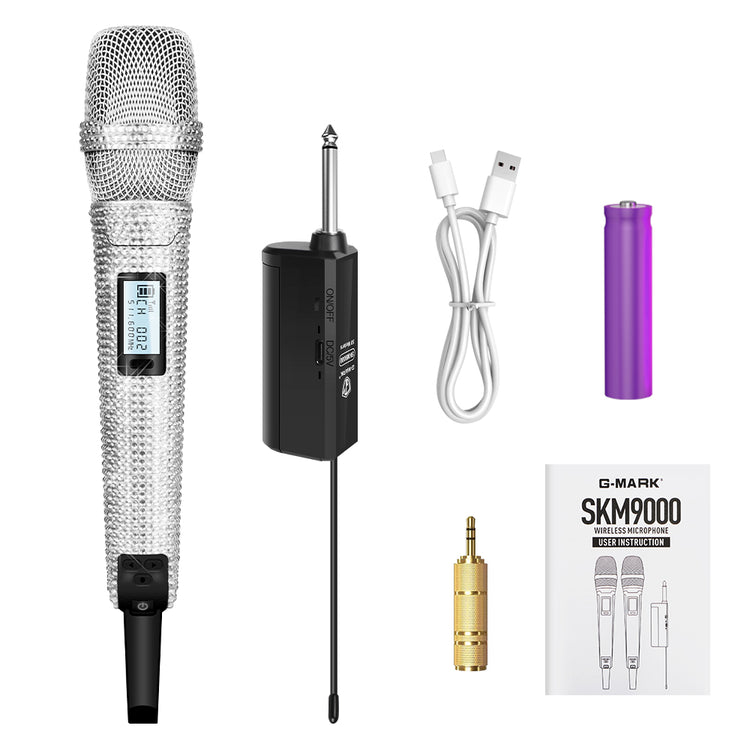 Diamond Microphone G-MARK SKM9000 Luxury sparkling Wireless Microphone Professional UHF Frequency Adjustable Studio Sound Metal Handheld Mic For Party Show Teaching Wedding