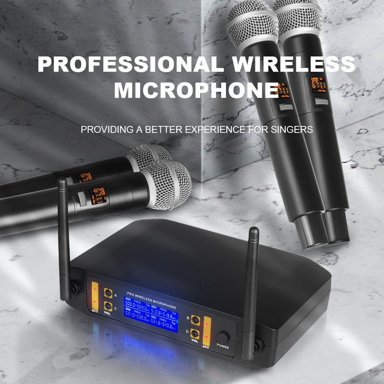 Wireless Microphone G-MARK GLC640 Professional 4 Channels Karaoke Mic Adjustable Frequency For Home Party Speaker Show Stage