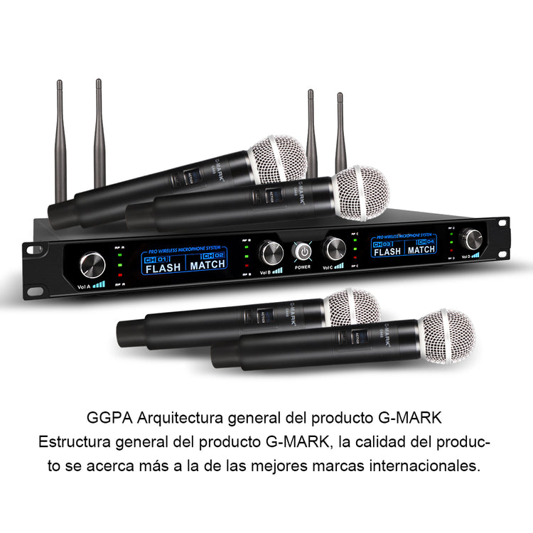 Microphone Wireless G-MARK G440 Professional 4 Channels UHF Dynamic Handheld Mic Church Karaoke Party Stage Host Wedding 50 M