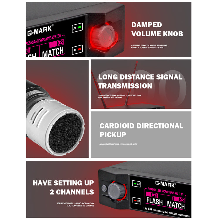 Karaoke Microphone G-MARK EW100FIX Professional UHF Handheld Mic Fixed Frequency 50M For Home Party Show Wedding