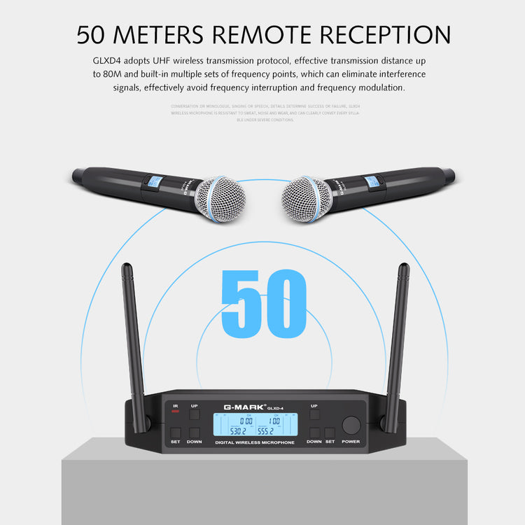 Microphone Wireless G-MARK GLXD4 Professional UHF System Handheld Mic For Stage Speech Wedding Show Band Home Party Church
