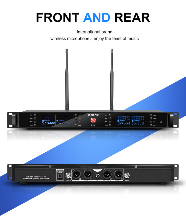 4 Wireless Microphone System G-MARK G44S Professional UHF 4 Channels Microphon Karaoke Mic Handheld Automatic Frequency Adjustable Metal Body For Party Speaker Show Stage Wedding