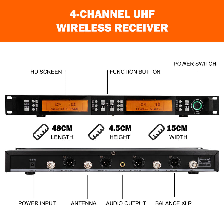 Wireless Microphone System G-MARK GT400 UHF 4 Channels Karaoke Mic Handheld Frequency Adjustable Metal Body For Party Speaker Show Stage Wedding