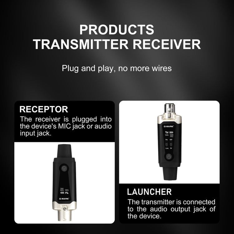 G-MARK GX1.1 UHF Wireless XLR Transmitter And Receiver Guitar Receiver Rechargeable Mic Adapter 16 Channels For Dynamic Microphone Audio Mixer Electric Guitar Bass