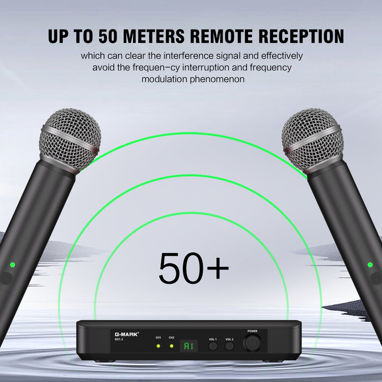 Karaoke Mic G-MARK GO1.2 Wireless Microphone Professional UHF Frequency Adjustable Metal Handheld For Party Show Teaching Wedding