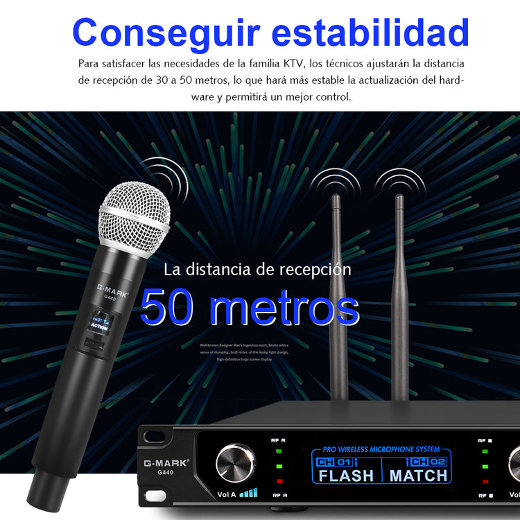 Microphone Wireless G-MARK G440 Professional 4 Channels UHF Dynamic Handheld Mic Church Karaoke Party Stage Host Wedding 50 M