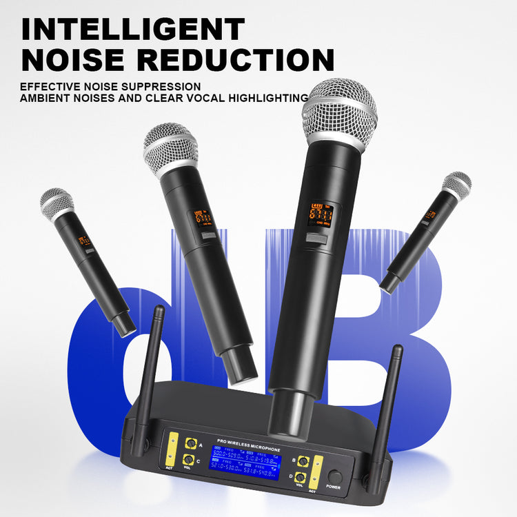 Wireless Microphone G-MARK GLC640 Professional 4 Channels Karaoke Mic Adjustable Frequency For Home Party Speaker Show Stage