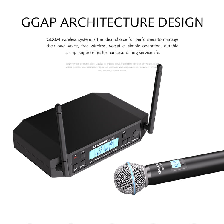 Microphone Wireless G-MARK GLXD4 Professional UHF System Handheld Mic For Stage Speech Wedding Show Band Home Party Church