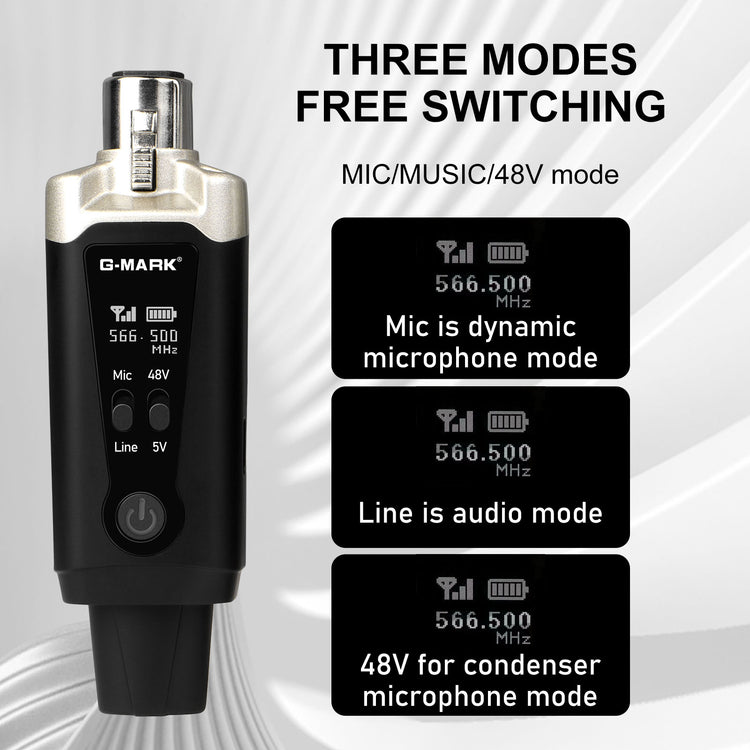 G-MARK GX1.1 UHF Wireless XLR Transmitter And Receiver Guitar Receiver Rechargeable Mic Adapter 16 Channels For Dynamic Microphone Audio Mixer Electric Guitar Bass