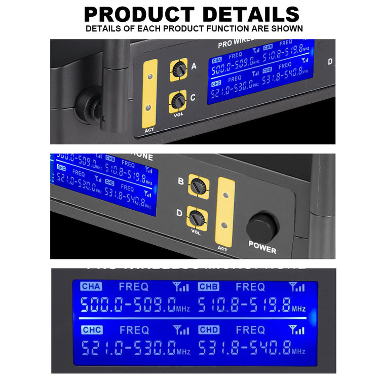 Wireless Microphone G-MARK GLC640 Professional 4 Channels Karaoke Mic Adjustable Frequency For Home Party Speaker Show Stage