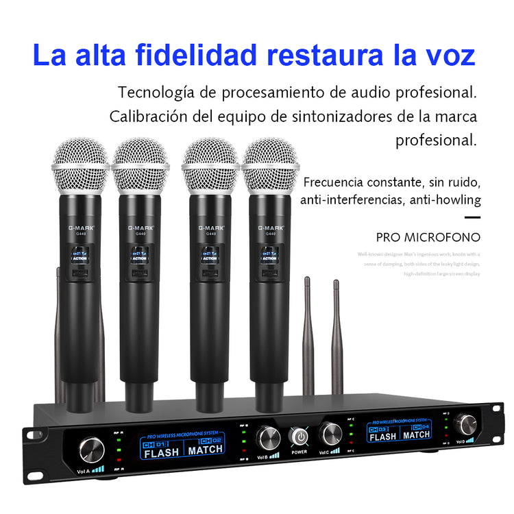 Microphone Wireless G-MARK G440 Professional 4 Channels UHF Dynamic Handheld Mic Church Karaoke Party Stage Host Wedding 50 M