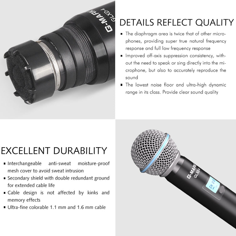 Microphone Wireless G-MARK GLXD4 Professional UHF System Handheld Mic For Stage Speech Wedding Show Band Home Party Church