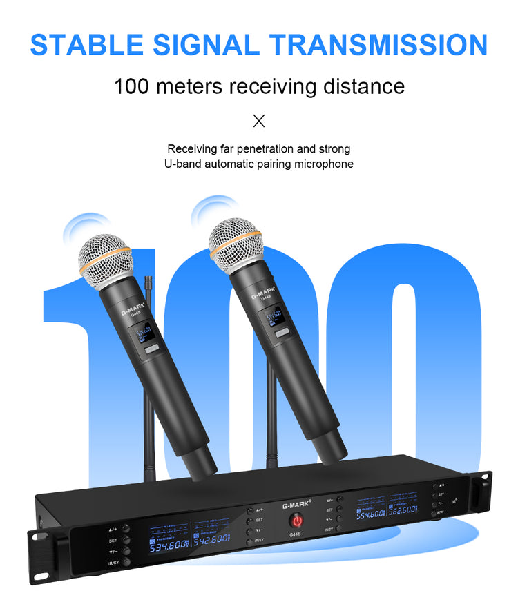 4 Wireless Microphone System G-MARK G44S Professional UHF 4 Channels Microphon Karaoke Mic Handheld Automatic Frequency Adjustable Metal Body For Party Speaker Show Stage Wedding