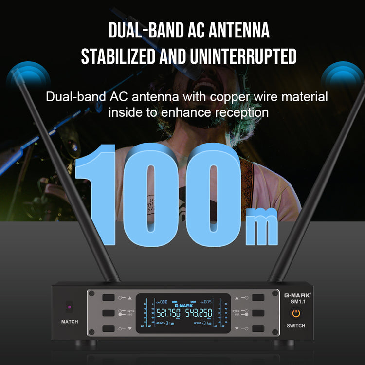 Wireless Microphone G-MARK GM1.1 Professional UHF Frequency Adjustable Metal Handheld Karaoke Mic For Party Show Teaching Wedding