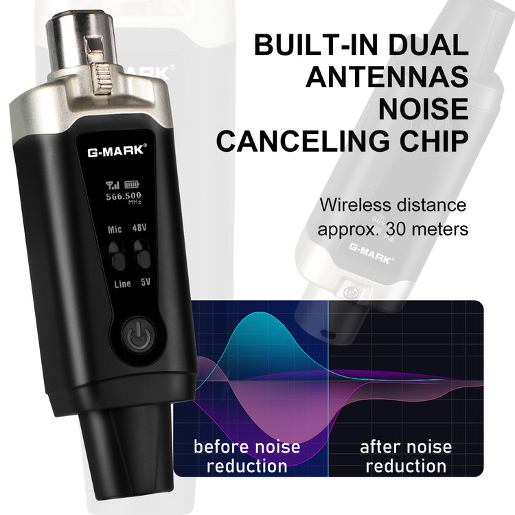 G-MARK GX1.1 UHF Wireless XLR Transmitter And Receiver Guitar Receiver Rechargeable Mic Adapter 16 Channels For Dynamic Microphone Audio Mixer Electric Guitar Bass