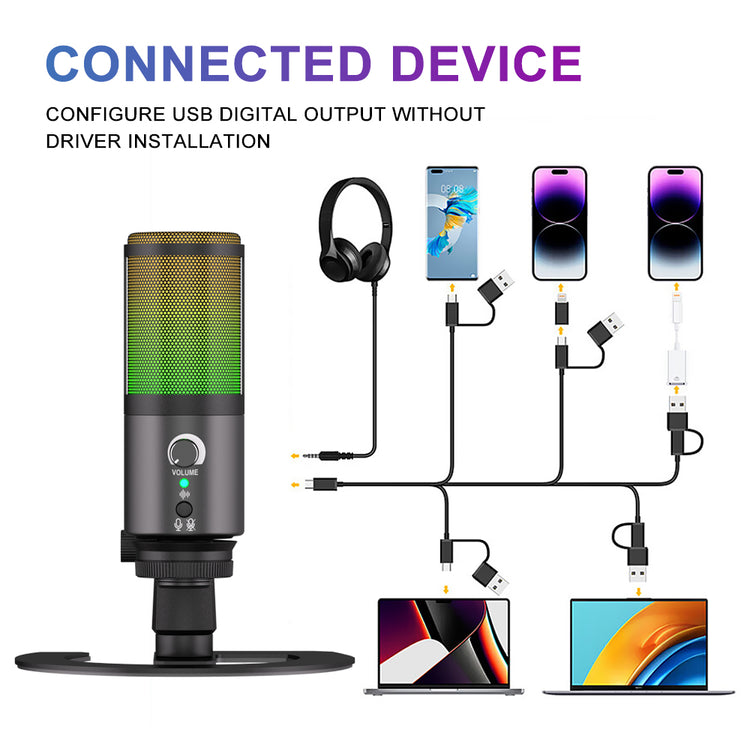 USB Condenser Microphone G-MARK MK6 Podcast Mic With Mute Button For Gaming Streaming Recording Online Chat Computer PS4/5