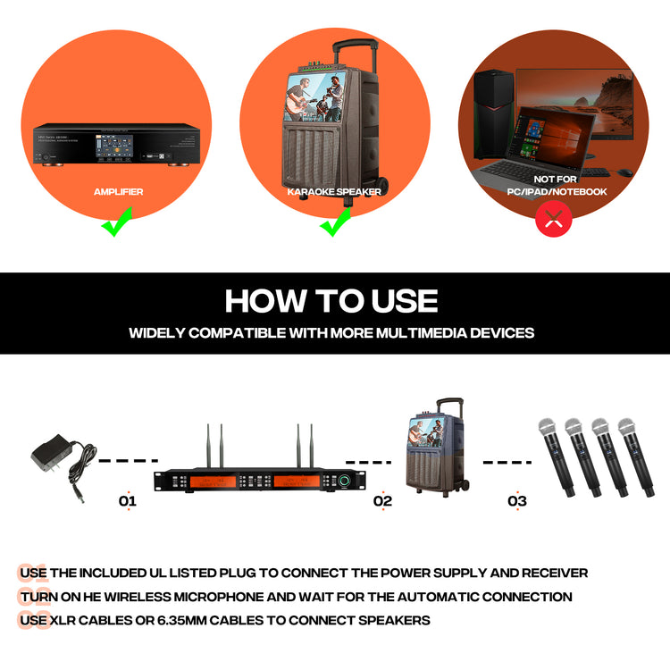 Wireless Microphone System G-MARK GT400 UHF 4 Channels Karaoke Mic Handheld Frequency Adjustable Metal Body For Party Speaker Show Stage Wedding
