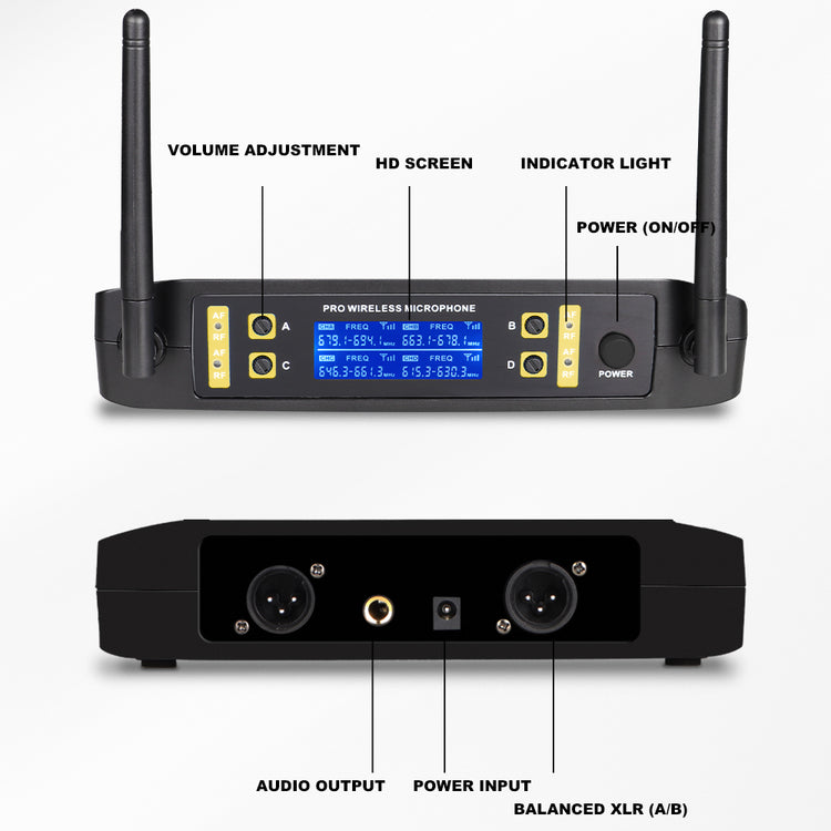 Wireless Microphone G-MARK GLC640 Professional 4 Channels Karaoke Mic Adjustable Frequency For Home Party Speaker Show Stage