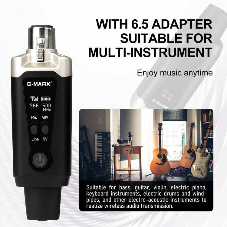 G-MARK GX1.1 UHF Wireless XLR Transmitter And Receiver Guitar Receiver Rechargeable Mic Adapter 16 Channels For Dynamic Microphone Audio Mixer Electric Guitar Bass