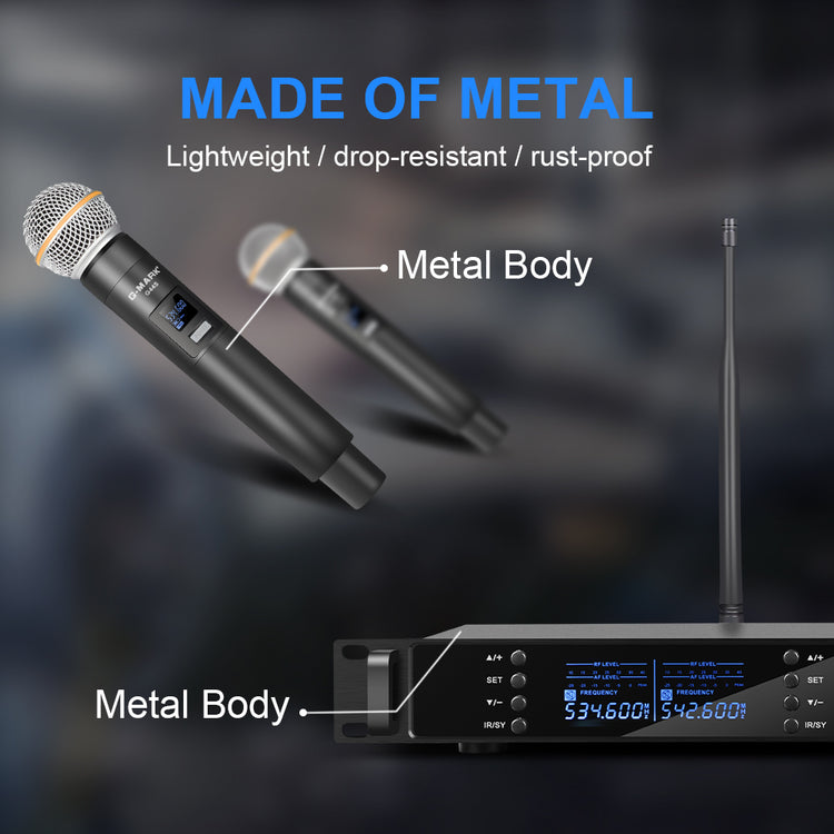 4 Wireless Microphone System G-MARK G44S Professional UHF 4 Channels Microphon Karaoke Mic Handheld Automatic Frequency Adjustable Metal Body For Party Speaker Show Stage Wedding