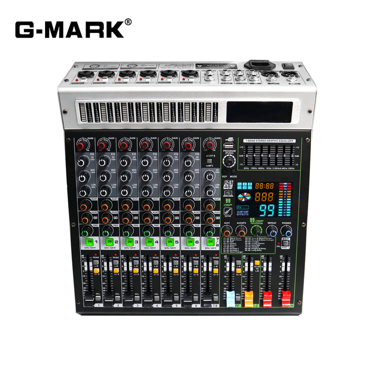 GMARK PMX 8/12-PRO Professional 8/12-Channel Audio Mixer, Sound Board 99-Bits DSP DJ Recording Mixer with 48V Phantom Power USB MP3 Bluetooth Sound Mixing Console for Karaoke, Wedding, Party, Studio, Streaming