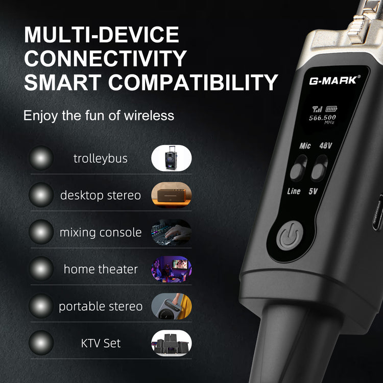 G-MARK GX1.1 UHF Wireless XLR Transmitter And Receiver Guitar Receiver Rechargeable Mic Adapter 16 Channels For Dynamic Microphone Audio Mixer Electric Guitar Bass
