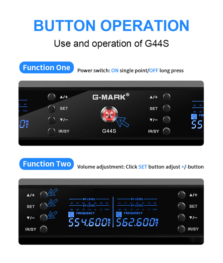 4 Wireless Microphone System G-MARK G44S Professional UHF 4 Channels Microphon Karaoke Mic Handheld Automatic Frequency Adjustable Metal Body For Party Speaker Show Stage Wedding