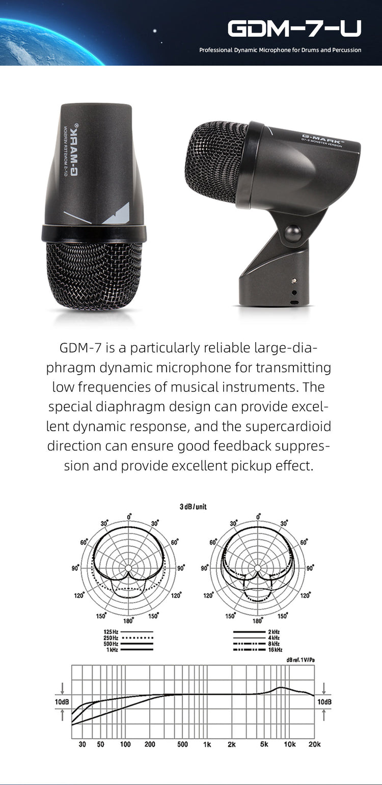Drum Microphone Kit G-MARK GDM7 Musical Instruments Mic For Band DJ Stage Instrumental Performance Recording Live With Case